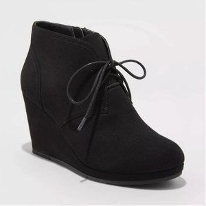 Classic Black Suede Wedged Booties with laces